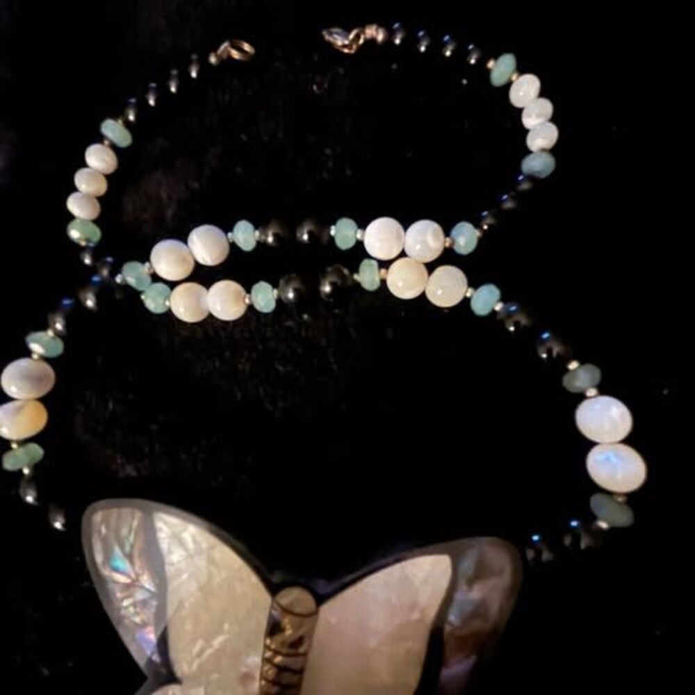 Mother of Pearl Butterfly Statement Necklace by artist Lee Sands Vintage